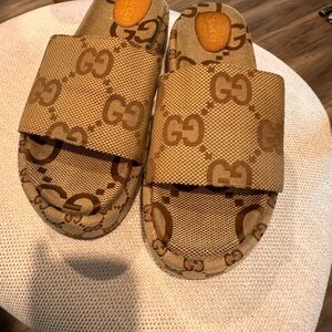 Gucci Tan Monogram Slide Sandals